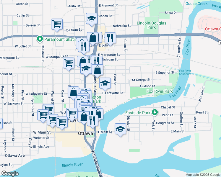 map of restaurants, bars, coffee shops, grocery stores, and more near 1000 Paul Street in Ottawa