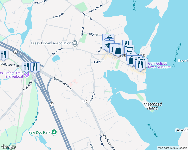 map of restaurants, bars, coffee shops, grocery stores, and more near 17 Hilltop Avenue in Essex