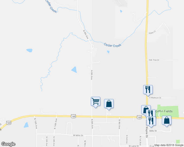 map of restaurants, bars, coffee shops, grocery stores, and more near 2043 North 8th Avenue in Winterset
