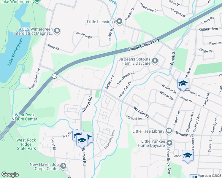 map of restaurants, bars, coffee shops, grocery stores, and more near 15 Twin Brook Road in Hamden