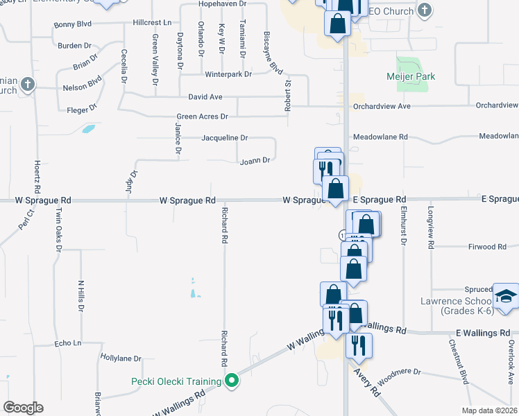 map of restaurants, bars, coffee shops, grocery stores, and more near 1549 West Sprague Road in Broadview Heights
