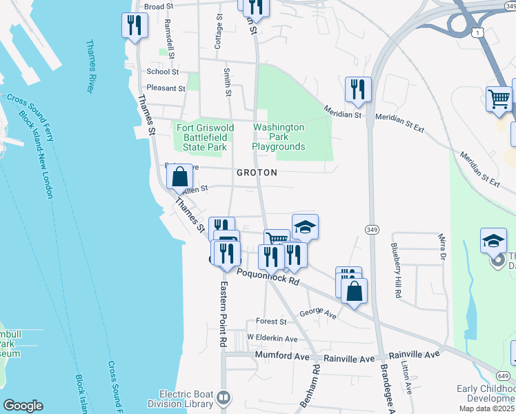 map of restaurants, bars, coffee shops, grocery stores, and more near 245 Mitchell Street in Groton