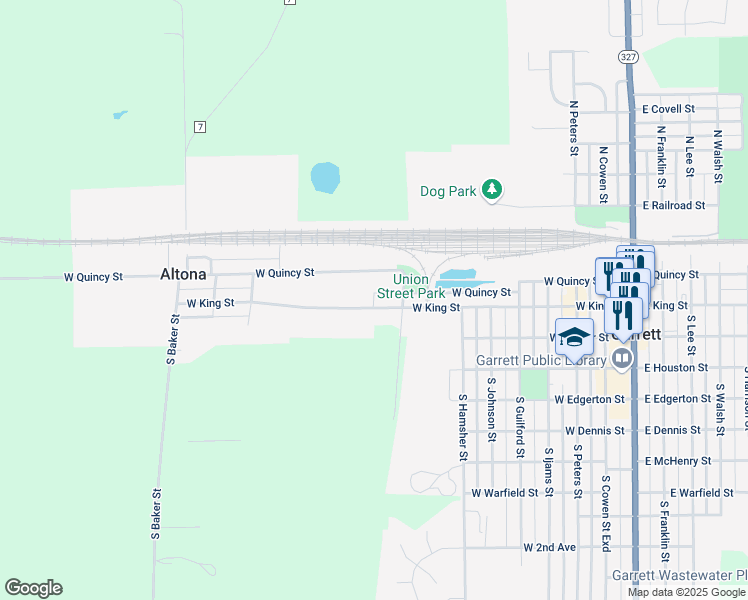 map of restaurants, bars, coffee shops, grocery stores, and more near 924 West King Street in Garrett