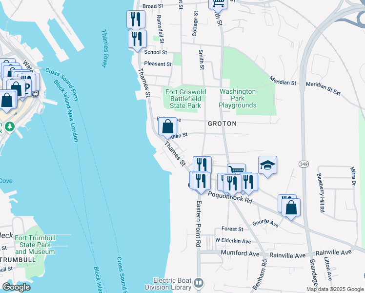 map of restaurants, bars, coffee shops, grocery stores, and more near 11 Plymouth Court in Groton