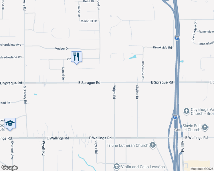 map of restaurants, bars, coffee shops, grocery stores, and more near 3702 East Sprague Road in Broadview Heights