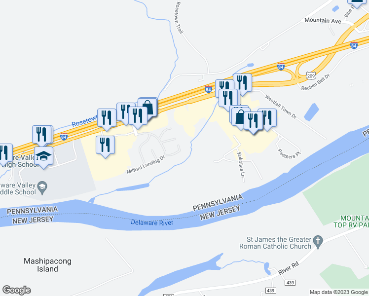 map of restaurants, bars, coffee shops, grocery stores, and more near 4072 Circle Court in Milford