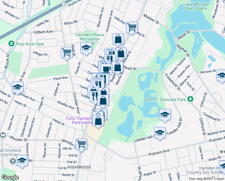 map of restaurants, bars, coffee shops, grocery stores, and more near 1407 Dixwell Avenue in Hamden