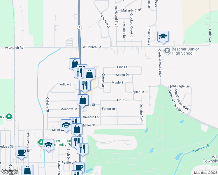 map of restaurants, bars, coffee shops, grocery stores, and more near 1044 Redbud Avenue in Beecher