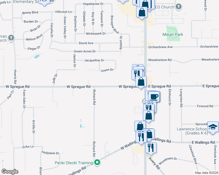 map of restaurants, bars, coffee shops, grocery stores, and more near 1549 West Sprague Road in Broadview Heights