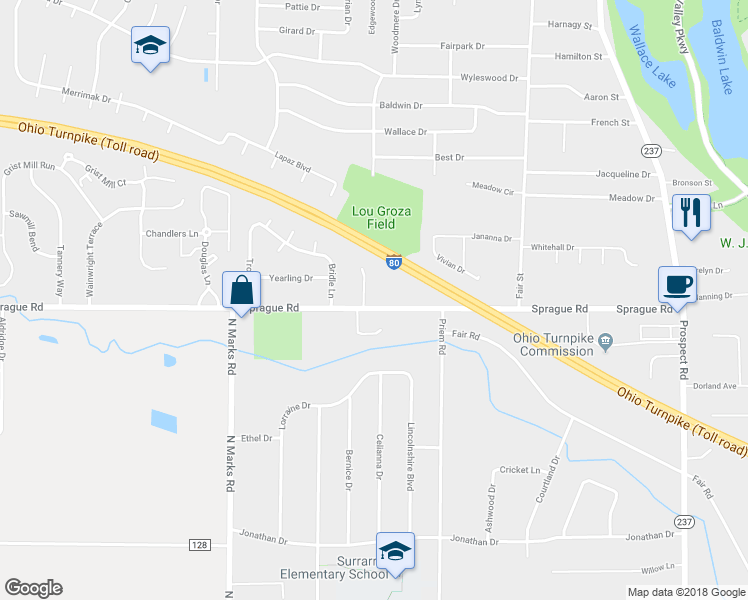 map of restaurants, bars, coffee shops, grocery stores, and more near 356 Sprague Road in Berea