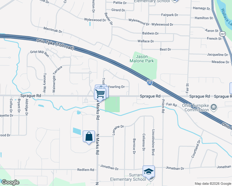 map of restaurants, bars, coffee shops, grocery stores, and more near 458 Sprague Road in Berea