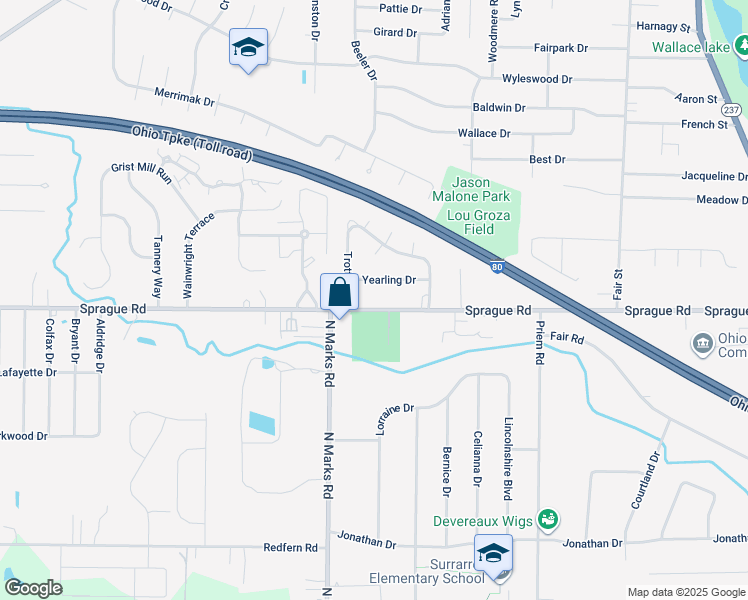 map of restaurants, bars, coffee shops, grocery stores, and more near 458 Sprague Road in Berea