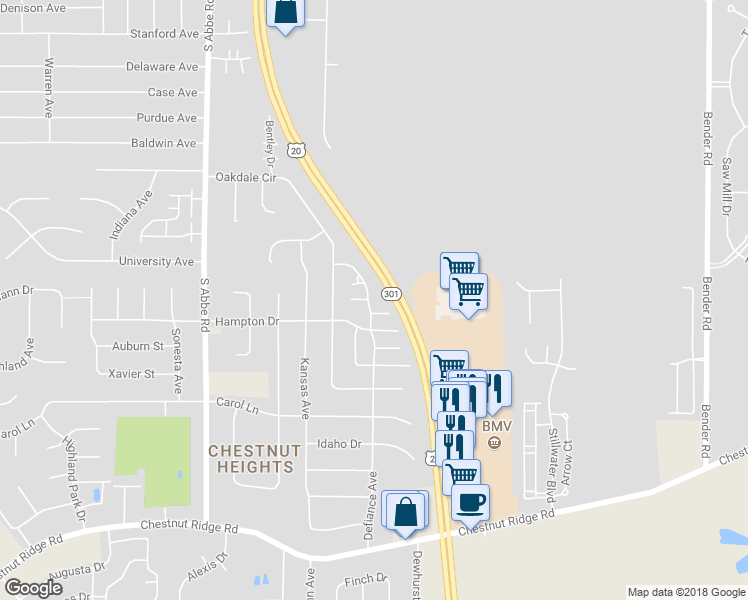 map of restaurants, bars, coffee shops, grocery stores, and more near 542 Heather Woods Drive in Elyria
