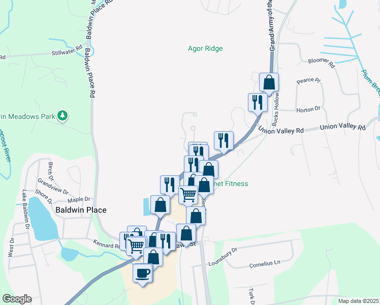 map of restaurants, bars, coffee shops, grocery stores, and more near 55 Jonathan Drive in Mahopac