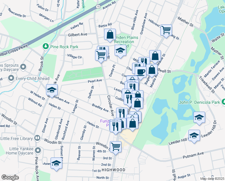 map of restaurants, bars, coffee shops, grocery stores, and more near 67 Collins Street in Hamden