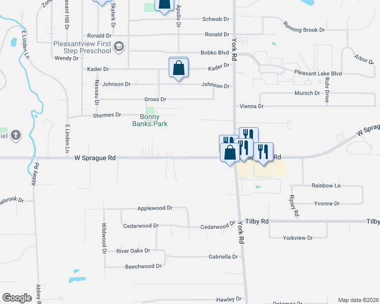 map of restaurants, bars, coffee shops, grocery stores, and more near 10321 West Sprague Road in North Royalton