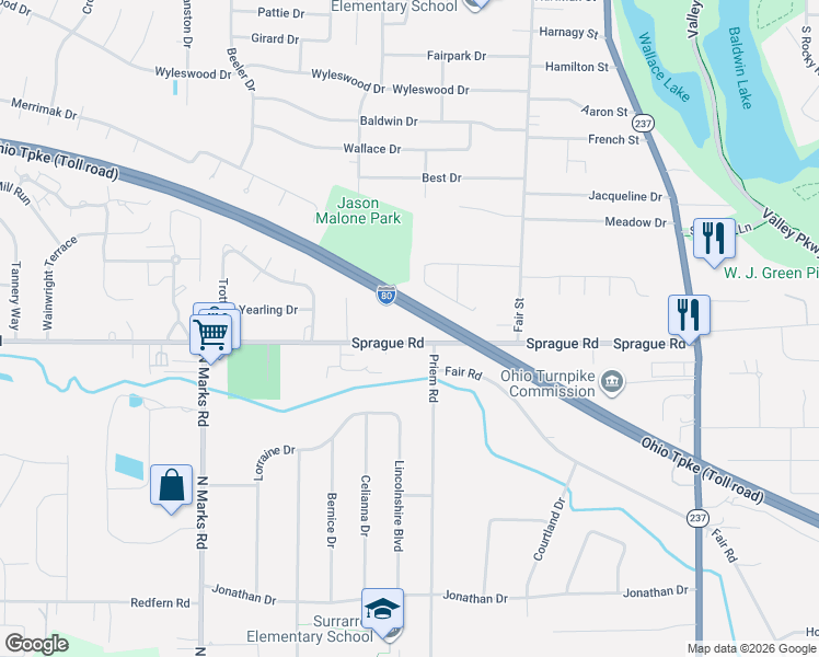 map of restaurants, bars, coffee shops, grocery stores, and more near 22119 Sprague Road in Strongsville