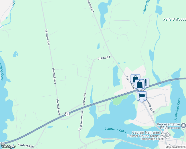 map of restaurants, bars, coffee shops, grocery stores, and more near 48 Collins Road in Stonington