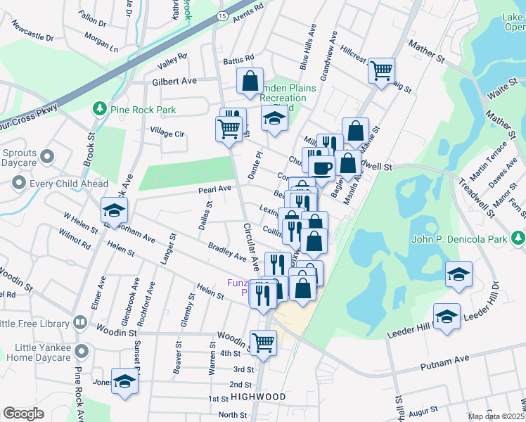 map of restaurants, bars, coffee shops, grocery stores, and more near 24 Cross Street in Hamden