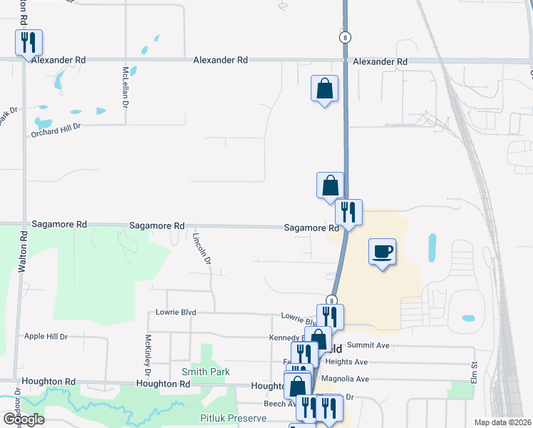 map of restaurants, bars, coffee shops, grocery stores, and more near 108 Sagamore Road in Northfield