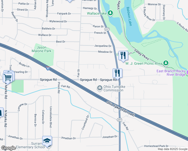 map of restaurants, bars, coffee shops, grocery stores, and more near 135 Sprague Road in Berea