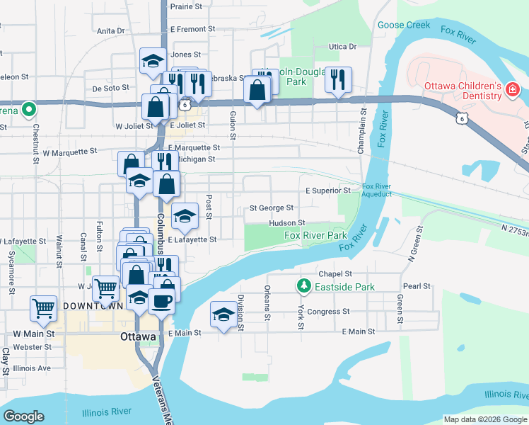 map of restaurants, bars, coffee shops, grocery stores, and more near 538 Hudson Street in Ottawa