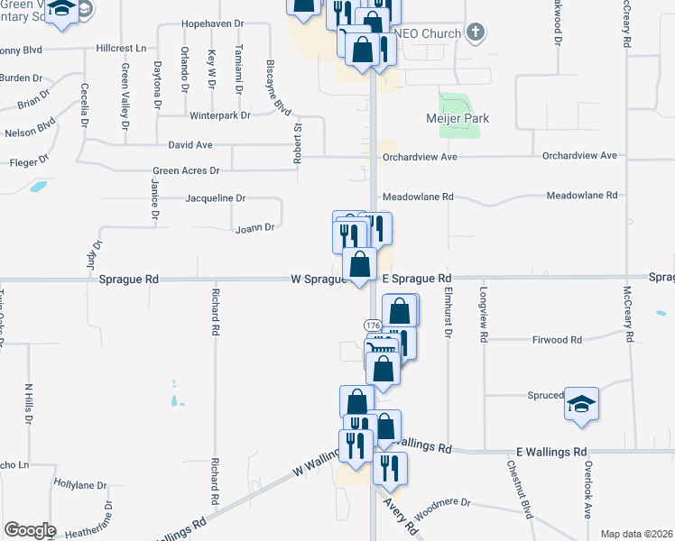 map of restaurants, bars, coffee shops, grocery stores, and more near 1160 West Sprague Road in Cleveland