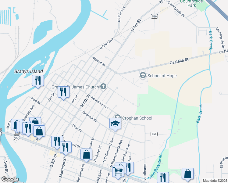 map of restaurants, bars, coffee shops, grocery stores, and more near Mulberry St & Gibson Ct in Fremont