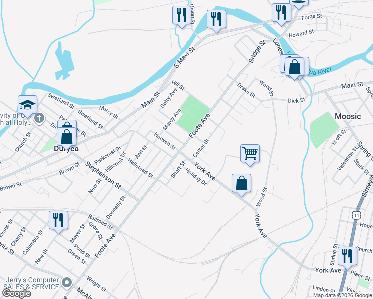 map of restaurants, bars, coffee shops, grocery stores, and more near 700-798 Miller St in Duryea