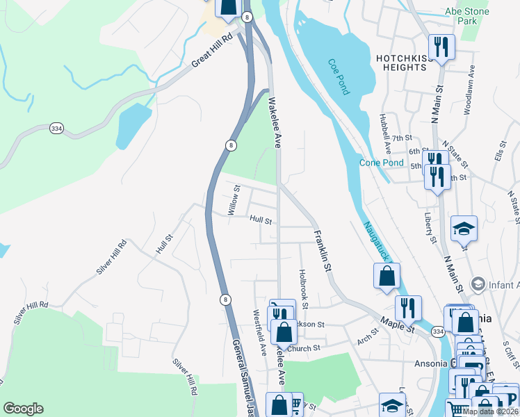 map of restaurants, bars, coffee shops, grocery stores, and more near 13 Scotland Street in Ansonia