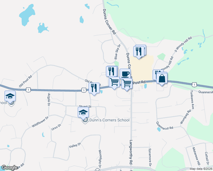 map of restaurants, bars, coffee shops, grocery stores, and more near 3 Spinnaker Landing in Westerly