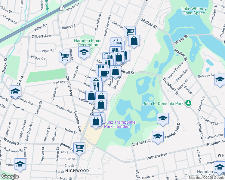 map of restaurants, bars, coffee shops, grocery stores, and more near 37 Oregon Avenue in Hamden