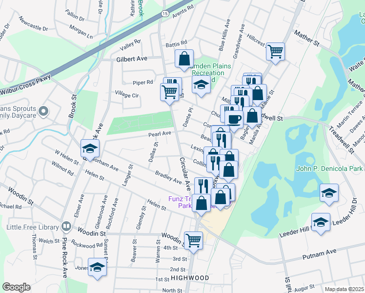 map of restaurants, bars, coffee shops, grocery stores, and more near 214 Circular Avenue in Hamden
