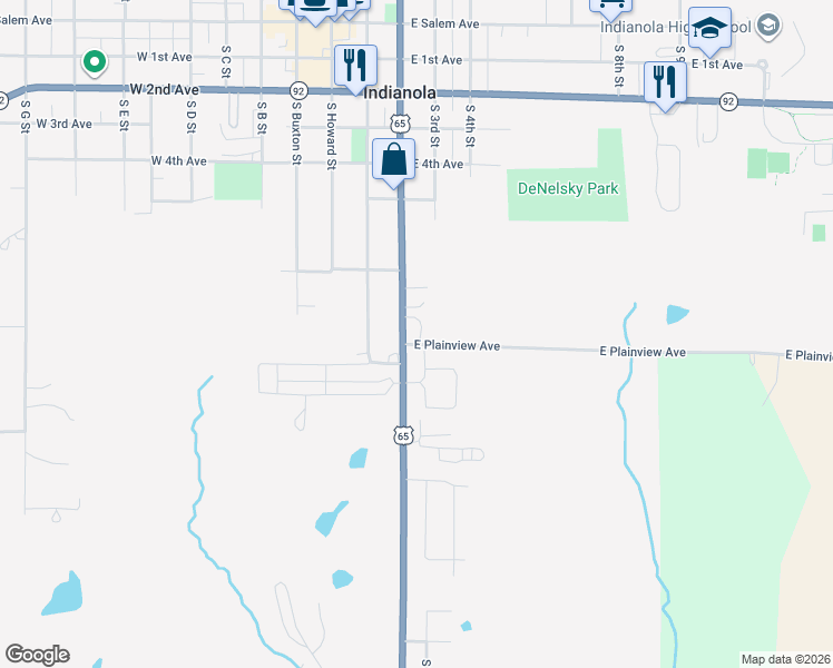 map of restaurants, bars, coffee shops, grocery stores, and more near 1000 South Jefferson Way in Indianola
