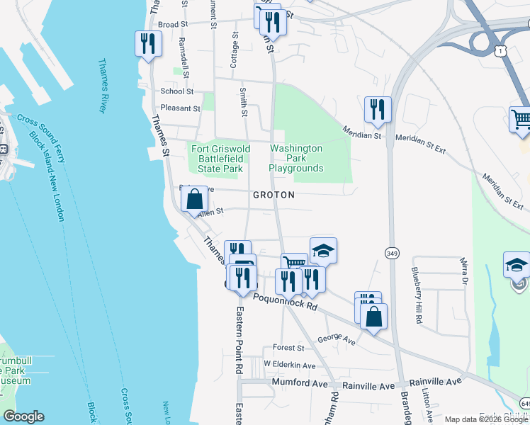 map of restaurants, bars, coffee shops, grocery stores, and more near in Groton