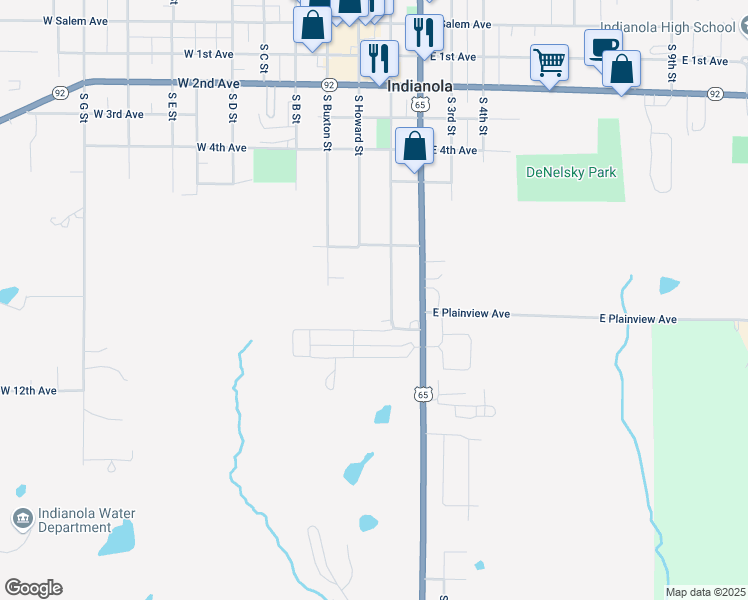 map of restaurants, bars, coffee shops, grocery stores, and more near 100 West 8th Avenue in Indianola