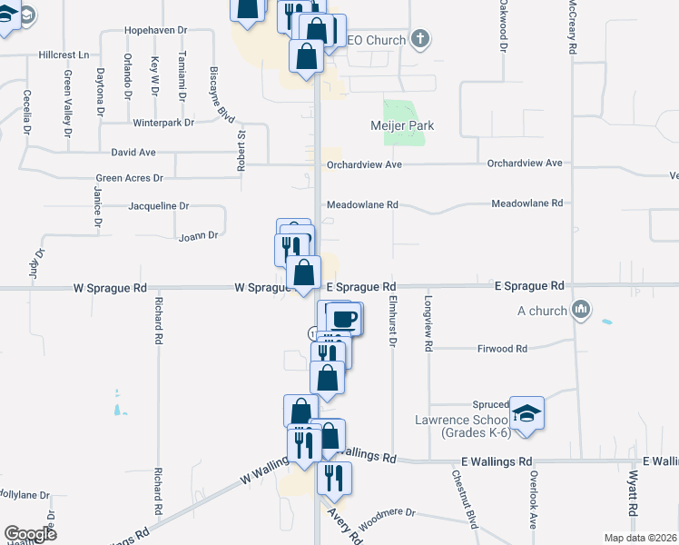 map of restaurants, bars, coffee shops, grocery stores, and more near 7851 Broadview Road in Seven Hills