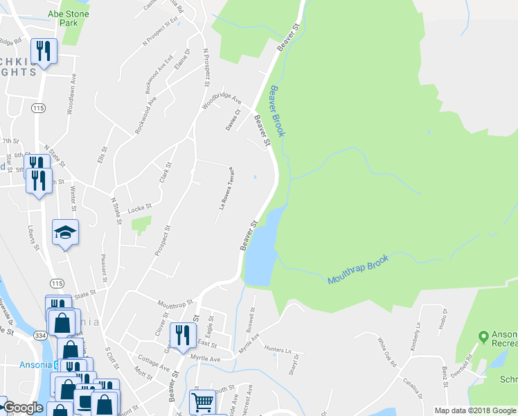 map of restaurants, bars, coffee shops, grocery stores, and more near 369 Beaver Street in Ansonia