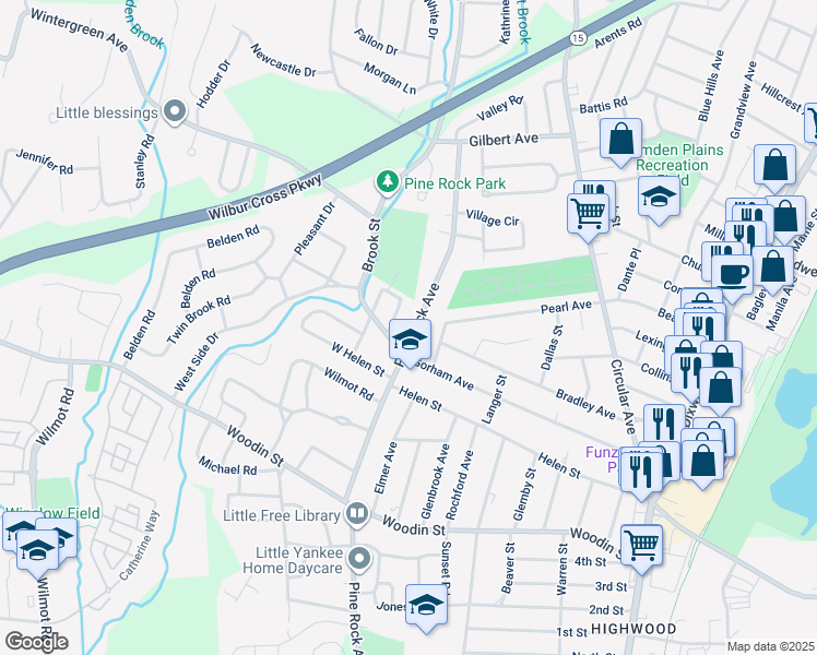 map of restaurants, bars, coffee shops, grocery stores, and more near 658 Pine Rock Avenue in Hamden