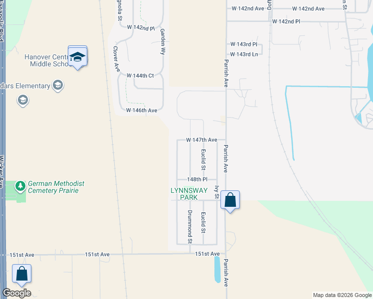 map of restaurants, bars, coffee shops, grocery stores, and more near 14709 Carey Street in Cedar Lake