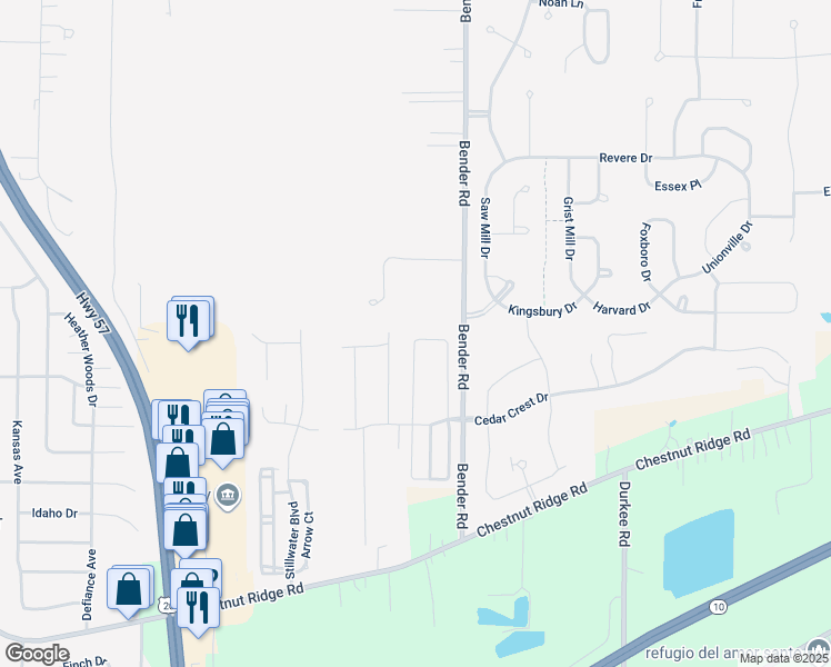map of restaurants, bars, coffee shops, grocery stores, and more near 170 Westminster Way in Elyria