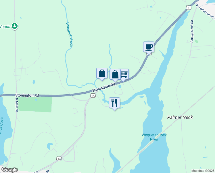 map of restaurants, bars, coffee shops, grocery stores, and more near 804 Stonington Road in Stonington