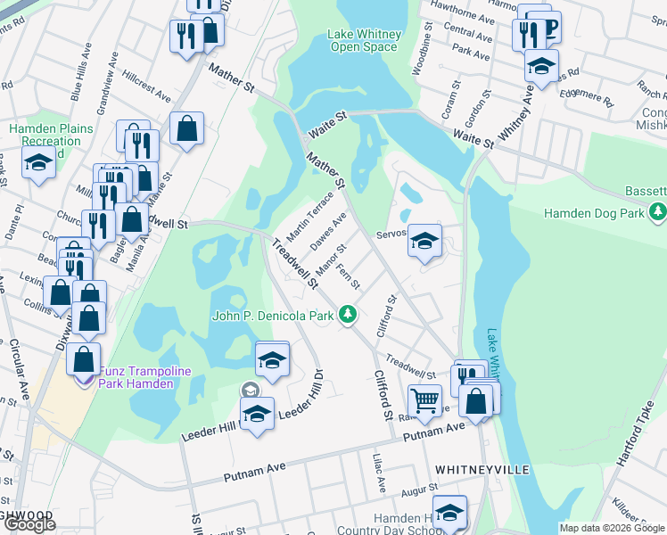map of restaurants, bars, coffee shops, grocery stores, and more near 49 Manor Street in Hamden
