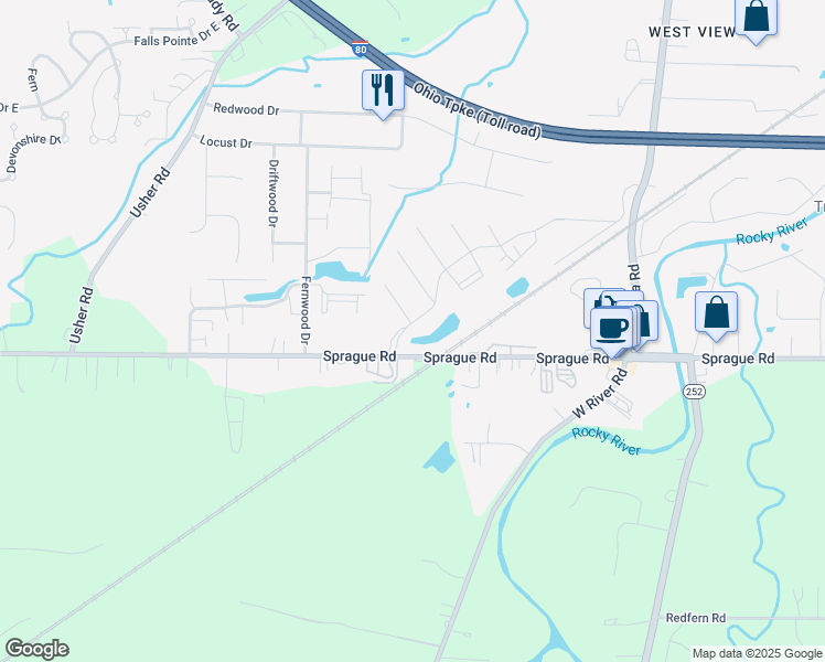 map of restaurants, bars, coffee shops, grocery stores, and more near 9999 Magnolia Drive in Olmsted Falls