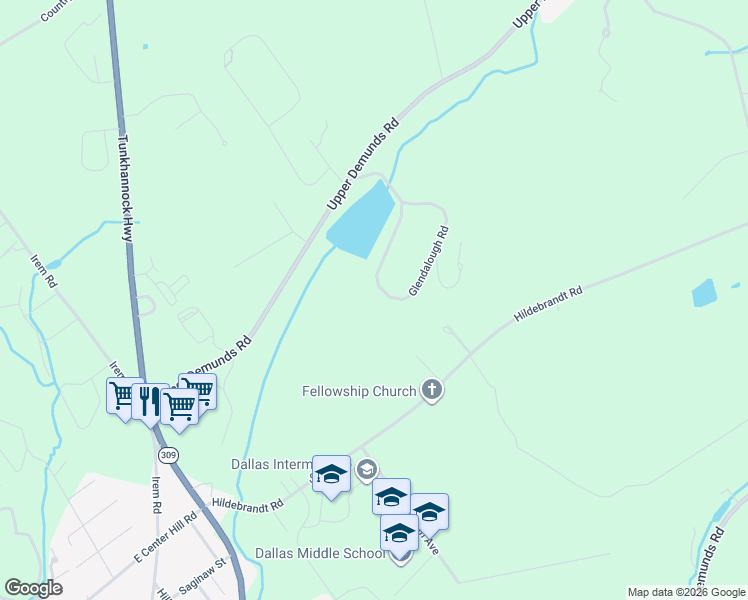 map of restaurants, bars, coffee shops, grocery stores, and more near 11 Glendalough Road in Dallas