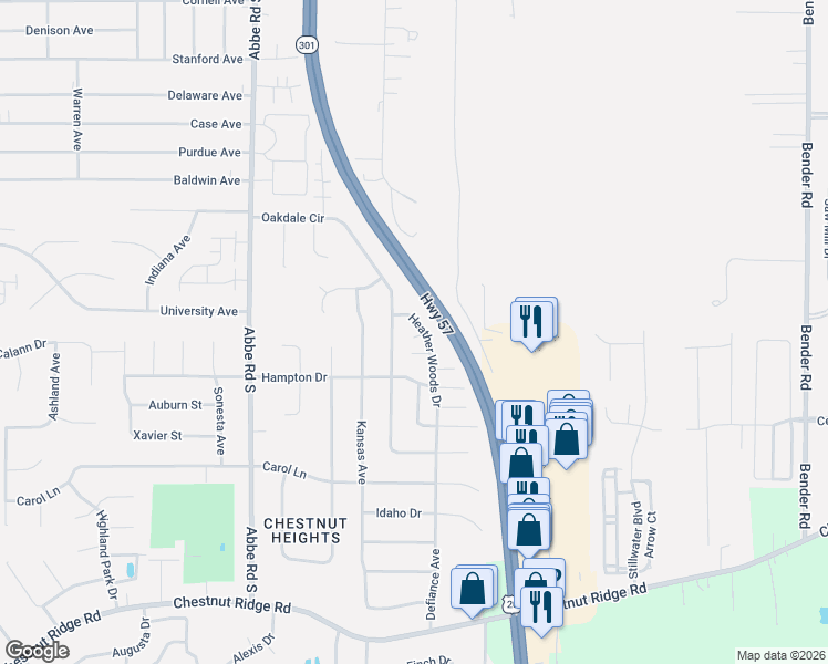map of restaurants, bars, coffee shops, grocery stores, and more near 506 Oakdale Circle in Elyria