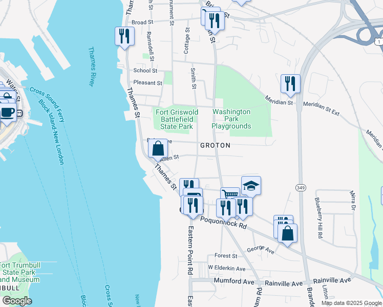 map of restaurants, bars, coffee shops, grocery stores, and more near 135 Baker Avenue in Groton