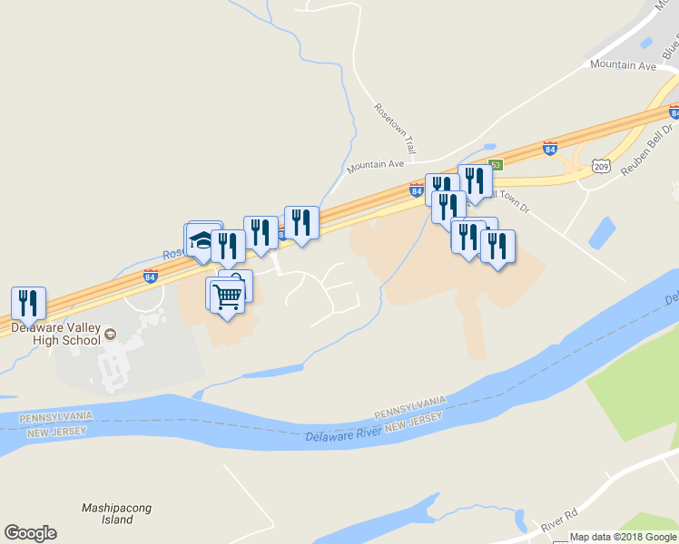 map of restaurants, bars, coffee shops, grocery stores, and more near 4027 Rivercrest Drive in Milford