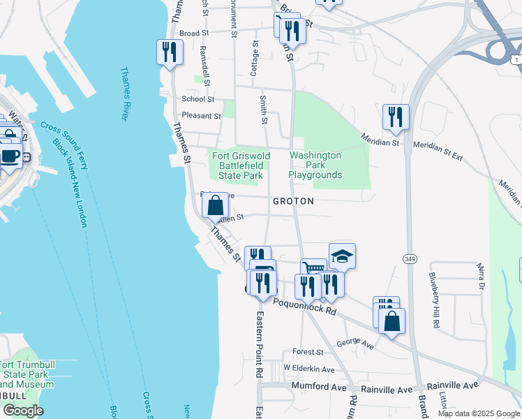 map of restaurants, bars, coffee shops, grocery stores, and more near 135 Baker Avenue in Groton