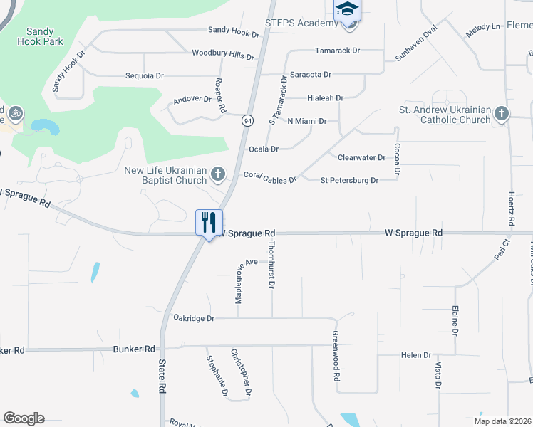 map of restaurants, bars, coffee shops, grocery stores, and more near 4700 West Sprague Road in Parma